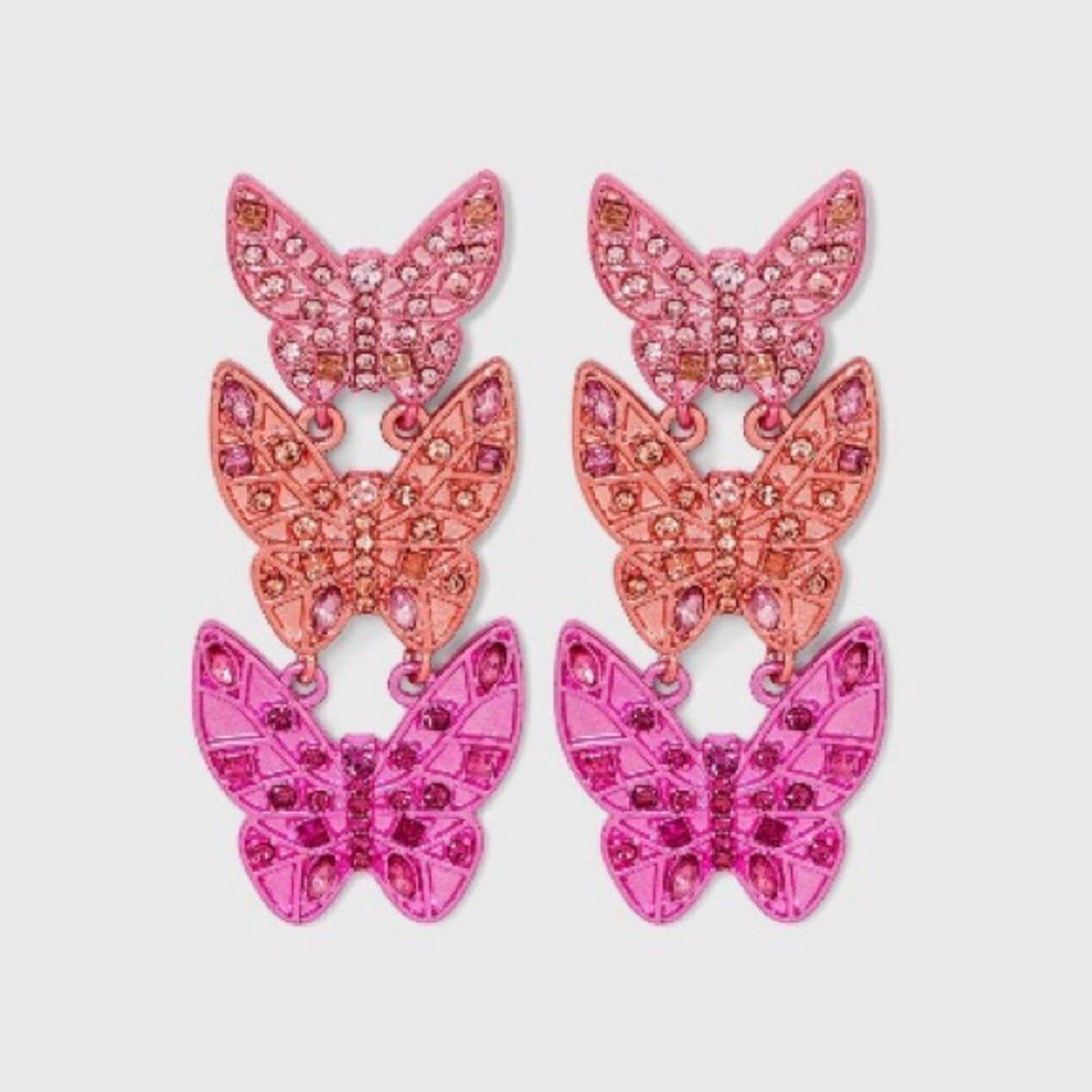 Sugarfix by BaubleBar | Stacked Metallic Butterfly Drop Earrings | 2.5” Length